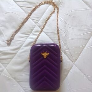 Patent Crossbody With Bee Accent and Gold Chain. 4 X 7 EUC